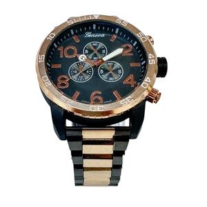Geneva Black and Rose Gold Accent Men's Bracelet Watch